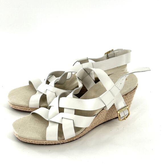 NWOT Cole Haan Crystal Leather Espadrilles Sandals 9 White Wedge Women’s - Picture 2 of 8